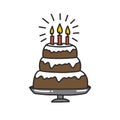 Birthday cake doodle icon, vector illustration Royalty Free Stock Photo