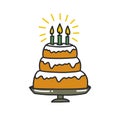 Birthday cake doodle icon, vector illustration Royalty Free Stock Photo
