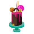 Birthday cake. Flat icon of colorul marzipan