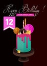 Birthday cake. Flat icon of colorul marzipan