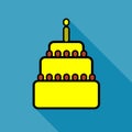 Birthday cake flat icon with long shadow