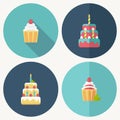 Birthday cake flat icon with shadow