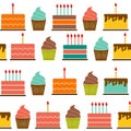 Birthday Cake Flat Seamless Pattern Background