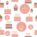 Birthday Cake Flat Seamless Pattern Background