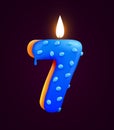 Birthday cake font number 7 with candle. Seven year anniversary. Tasty collection Royalty Free Stock Photo