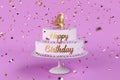 Birthday cake with golden letters and numer 4on top