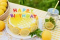 Birthday cake with happy birthday candles Royalty Free Stock Photo
