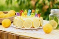 Birthday cake with happy birthday candles Royalty Free Stock Photo