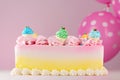 Birthday cake. Happy Birthday. Pink color frosting or icing cream. Birthday cupcake. Celebrate anniversary. Event or Party. Royalty Free Stock Photo