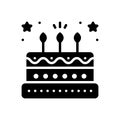 Black solid icon for Birthday Cake, candle and celebration Royalty Free Stock Photo