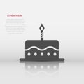 Birthday cake icon in flat style. Fresh pie muffin sign illustration pictogram. Cupcake business concept