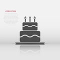 Birthday cake icon in flat style. Fresh pie muffin sign illustration pictogram. Cupcake business concept