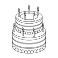 Birthday cake icon in outline style isolated on white background. Cakes symbol