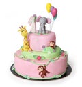 Birthday cake with jungle animals: elephant, giraffe and monkey Royalty Free Stock Photo