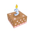 Birthday cake for kids with burning candle number three Royalty Free Stock Photo