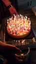 Birthday cake with lit candels Royalty Free Stock Photo