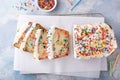 Birthday cake loaf cake or funfetti quick bread with sprinkles