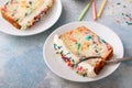 Birthday cake loaf cake or funfetti quick bread with sprinkles