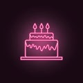 Birthday cake neon icon. Elements of Party set. Simple icon for websites, web design, mobile app, info graphics