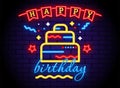 Birthday cake neon light sign concept