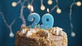 Birthday cake with 29 number candle on blue backgraund