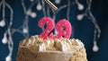 Birthday cake with 29 number pink candle on blue backgraund. Candles are set on fire Royalty Free Stock Photo