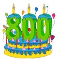 800 Birthday Cake With Number Seven Hundred Candle, Celebrating Seven Hundredth Year of Life, Colorful Balloons and Chocolate Coat