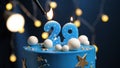 Birthday cake number 29 stars sky and moon concept, blue candle is fire by lighter. Copy space on right side of screen. Close-up Royalty Free Stock Photo