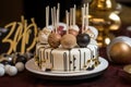 birthday cake with personalized lettering and custom-made cake pops