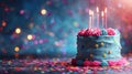 Birthday Cake With Pink and Blue Frosting and Lit Candles Royalty Free Stock Photo
