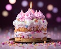 birthday cake with pink frosting and candles Royalty Free Stock Photo