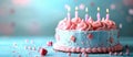 Birthday Cake With Pink Frosting and Lit Candles Royalty Free Stock Photo
