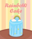 Birthday Cake with Rainbow, Chocolate on Table.