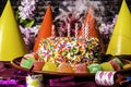 Gumdrops Birthday Cake and Party Favors Royalty Free Stock Photo