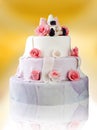 Birthday cake with roses on yellow Royalty Free Stock Photo