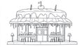 Cake Shop Building Exterior with Candles and Cherry on Top - Line Art Royalty Free Stock Photo