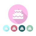 Birthday cake sign flat vector icon with long shadow. Cake with burning candles symbol.illustration Royalty Free Stock Photo