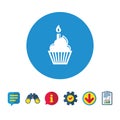 Birthday cake sign icon. Burning candle symbol. Royalty Free Stock Photo