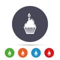 Birthday cake sign icon. Burning candle symbol. Royalty Free Stock Photo