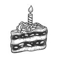 Birthday cake sketch engraving vector