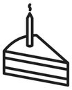 Birthday cake slice with candle. Holiday sweet icon