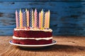 Birthday cake with some unlit candles Royalty Free Stock Photo