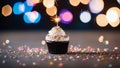 birthday cake with sparkler A festive photo of a celebration cupcake with a sparkler on top. Royalty Free Stock Photo
