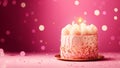 Birthday cake with sprinkles and burning candle on pink gradient background Royalty Free Stock Photo