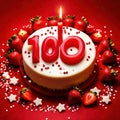 Birthday cake with text writing of 100