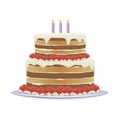 birthday cake with three burning candles. Vector illustration decorative background design Royalty Free Stock Photo