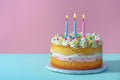 Birthday cake with three candles Royalty Free Stock Photo