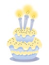 Birthday cake with three candles and chocolate hearts Royalty Free Stock Photo