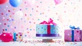 Birthday Cake With Two Candles and Confetti Royalty Free Stock Photo