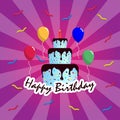 Birthday Cake Vector with Balloons and Confetti